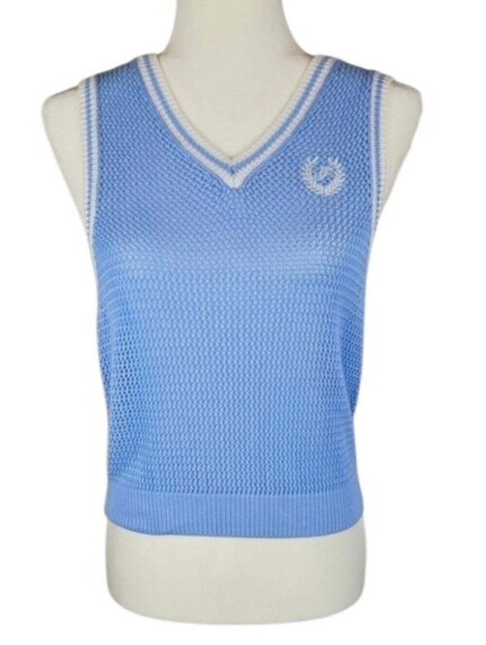 Y2K PINK Victoria's Secret Tennis Open Knit Sweater Vest Top Blue Sporty Preppy